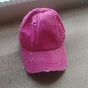 Bright Neon Pink Cotton Distressed Women's Ball Cap